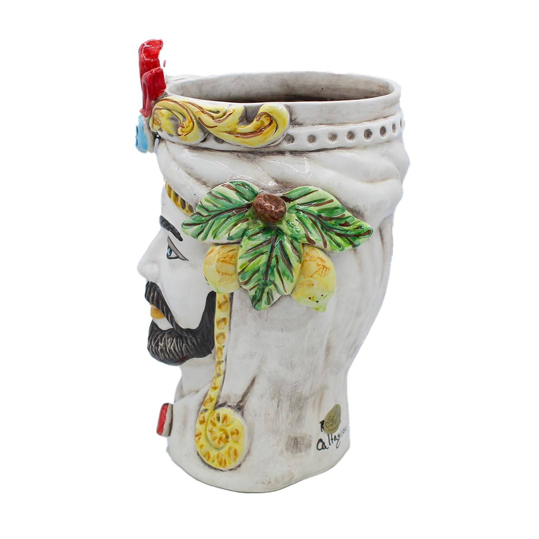 SICILIA BEDDA CAPACI Têtes de Lande siciliennes (1pc) h Environ 27 cm Céramique Caltagirone, modèle Classique avec Fruits - Homme