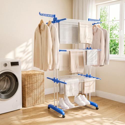 Miniatura 7 de Jupplies Tendedero Vertical Plegable 175 Cm Extensible 4 Niveles Acero Inoxidable Con Alas Giratorias Y Ruedas Compacto Y Montaje Fácil Para Piso, Cocina O Balcón