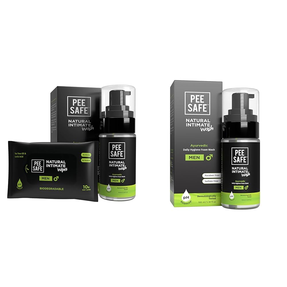 Pee Safe Intimate Wash (100ml) & Intimate Wipes (Pack of 10) pH Balanced Pack For Ever Lasting Freshness 100% Paraben And Sulfate Free & PEESAFE Natural Intimate Wash for Men Tea Tree Essential Oil