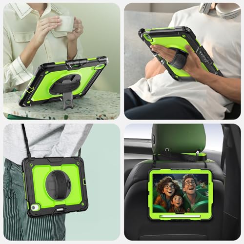 Image of SEYMAC Case for iPad Air 11 Inch M4 / M3 / M2 (2026 /2025 / 2024), Heavy Duty Shockproof Protective Case with Screen Protector, 360 Rotating Stand and Hand /Shoulder Strap, Green