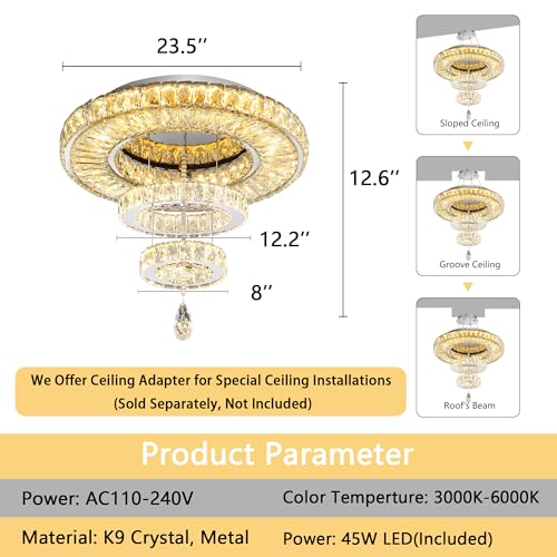 YLKP Modern Chandelier for Living Room Light Indoor LED Dimmable Lights Ceiling Chandeliers for Dining Room Bedroom Entryway Silver 45W LEDs Fixtures 3600 Lumens by YLKP - Image 3