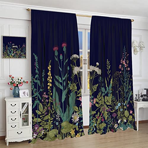 Cortinas opacas rústicas de alta calidad con estampado botánico de flores 5
