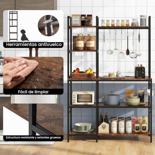 Miniatura 9 de Goplus Estantería De Cocina Con 5 Estantes Y 10 Ganchos, Estante Ahorrador De Espacio Para Microondas, Estante Multiusos Para Panadería Con 6 Patas Regulables, Estilo Industrial, 107 X 37 X 160 Cm