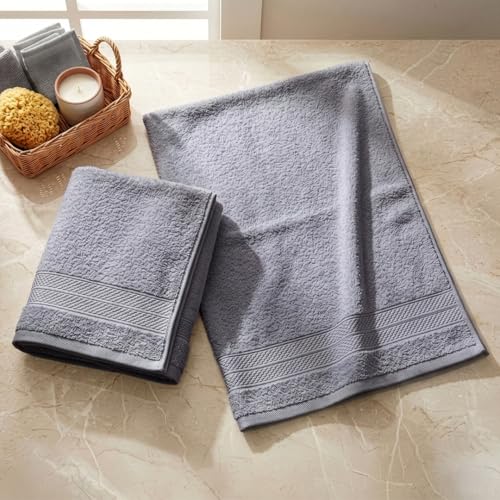 Image of LANE LINEN 450 GSM 100% Cotton Colorado Hand Towel 2PC - Cool Grey | Ring Spun Cotton Weave, True 60x40cm Each, Quick Dry & Absorbent, Napkins for Gym, Workout, Sports
