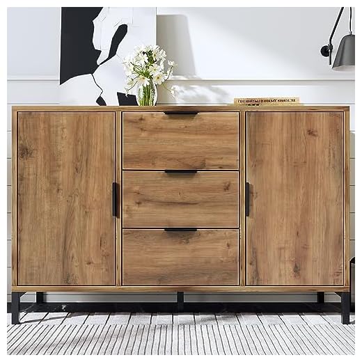 Merax Sideboard Cabinet Cupboard with 2 doors and 3 drawers, rustic Sideboards for Living Room, Kitchen, and Hallway, Adjustable shelf, 120 x 40 x 76 cm, dark oak
