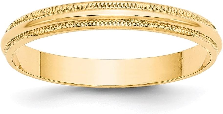 Diamond2Deal 14k Yellow Gold 3mm Milgrain Half Round Wedding Band Ring