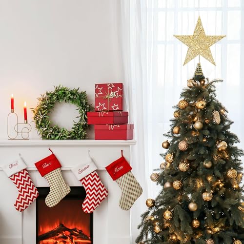 Fovths Topo de árvore de Natal de 20 cm de metal brilhante para árvore de Natal com estrela, topo de