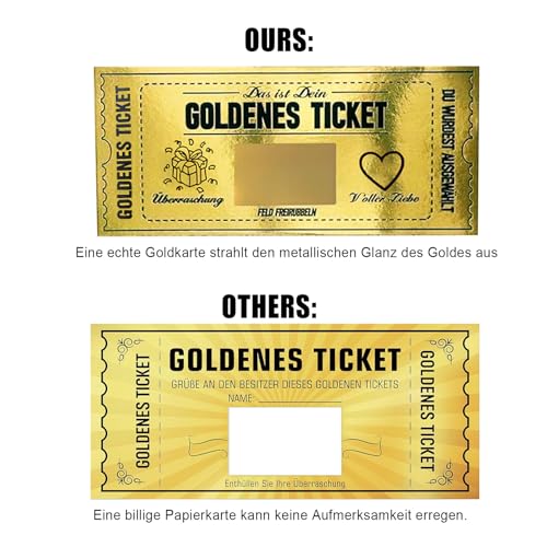 6 Set Goldenes Ticket Rubbellose Wunschgutschein mit Rubbelaufkleber zum Ausfüllen, Gutscheinkarte für Valentinstag,Geburtstag, Reise & Kino,Geschenkidee mit Umschlag für Frauen,Freundin,Mama & Kind