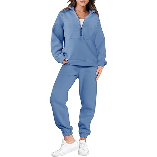 ANRABESS Women 2 Piece Outfits Half Zip Oversized Sweatshirt Jogger Pants Tracksuit Matching Set Sweatsuit Tracksuit Sets