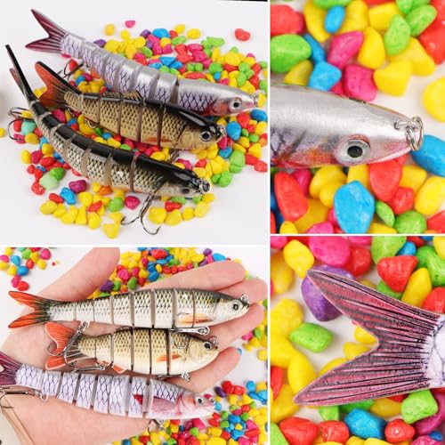 Foto von MEJOSER Wobbler Set 3 Stück Jerkbait Kunstköder Set Swimbait Hardbait Angelköder in 3 Länge Gewicht für Hecht Barsch Zander Angeln Köder mit 2 Drillingshaken und Fischköder Box