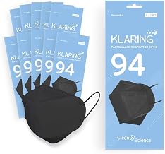 Black Large KF94 Face Mask Individual Packaged 4Layer Filter Breathable Mask with Soft Elastic Earloop…