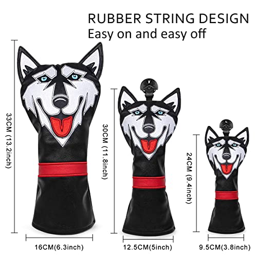 Husky Golf Club Head Covers Black For Men Golfer Animal Golf Club Wood Cover Golf Driver Cover Fairway Wood Cover #3 Wood Cover Hybrid Cover Leather Golf Headcovers Fits Taylormade, Ping #TOP3