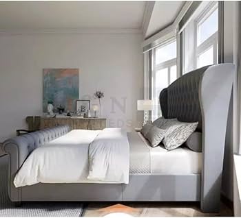Winged Chesterfield Sleigh Bed Frame Plush Velvet Upholstered Ottoman Gas Lift | UK - View #6