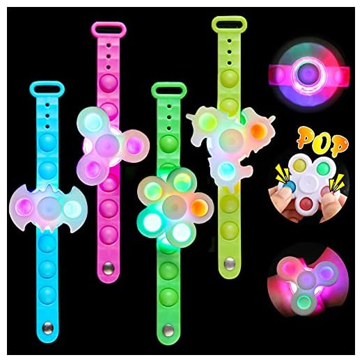 Kids Party Favors- LED Light Up Bracelet Glow in The Dark Halloween Party Supplie- Pop Bracelet Fidget Spinner- Goodie Bag Stuffers Return Gift Christmas Birthday Party Favors for Kids