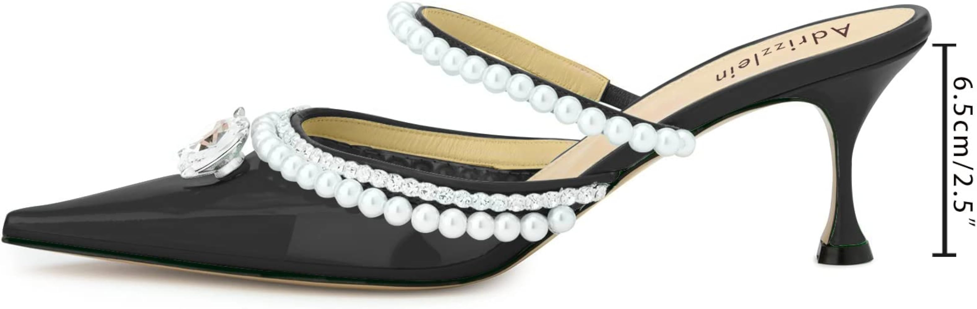Amazon.com | Adrizzlein High Heeled Mules for Women Clear Strappy Stiletto Heeled  Mules Pearl-Embellished Chain Stilettos Heels 2.5 inches Evening Party  Bridal Shoes Black Size 5 | Heeled Sandals