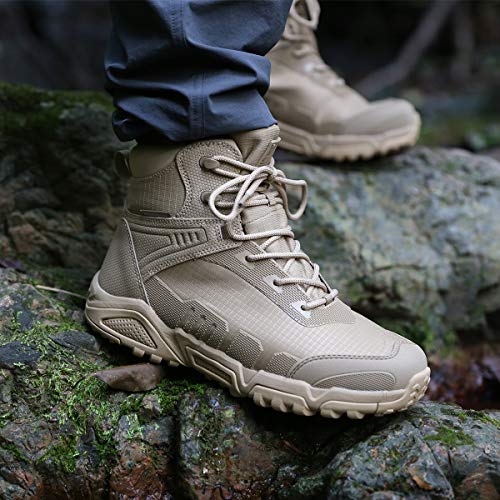 FREE SOLDIER Men’s Waterproof Hiking Boots 6 Inches Lightweight Work Boots Military Tactical Boots Durable Combat Boots(Tan,9.5)