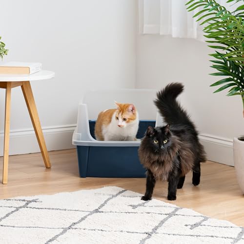 IRIS USA Cat Litter Box XX-Large Open Top with High Sided Walls Tall Scatter Shield Scoop Included Easy Clean Plastic Pan for Big Cats Kittens Multi-Cat Households 30"L x 20"W x 14"H Navy by IRIS USA - Image 3