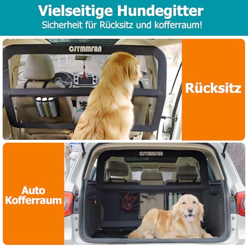 CJYMMFAN Hundegitter für Auto Rücksitz & Kofferraum mit Breiterer Abdeckung, Universal Fit für Auto & SUV, Hunde Auto Trenngitter mit Transparentem Netz und Stabilem Metallrahmen Hundeschutzgitter