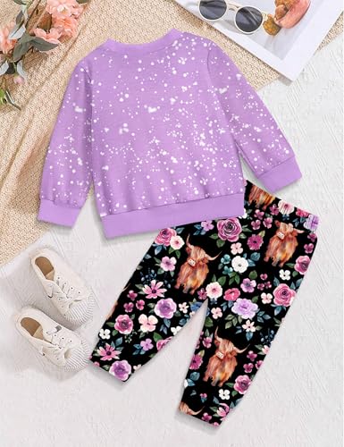Image of Toddler Girl Clothes Fall Winter Outfits Wild Hair Don't Care Highland Cow Sweatshirt Pants Western Cowgirl Outfit