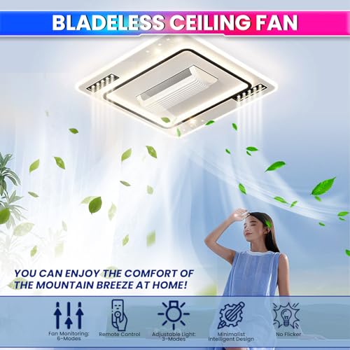 Image of amiciSmart Luxury Bladeless Ceiling Fan with Integrated LED Lighting | Remote Control | Adjustable Speed & Brightness| Bunk-Bed Children Safety,Acrylonitrile Butadiene Styrene