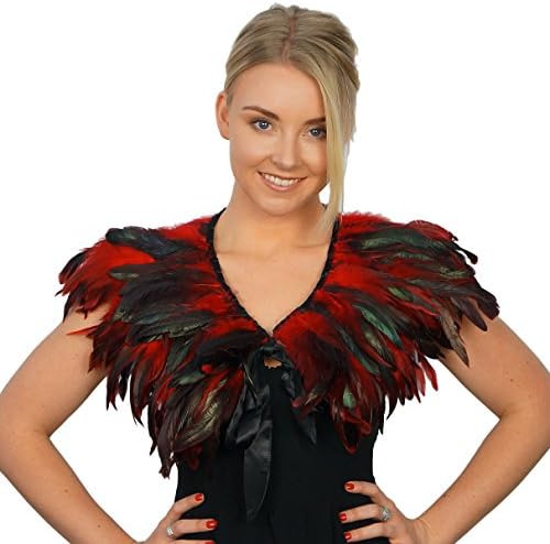 ZUCKER - Fashion Feather Choker - Steampunk Accessories - Feathers for Cosplay, Costumes - Elizabethan Collar - Bolero - Red, One Size (WH-DKT)