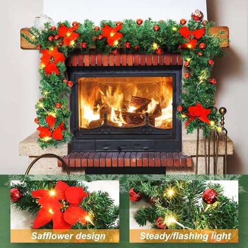 SHAVINGFUN Christmas Garland With LED Lights, 2.7M/9FT Illuminated Decorations for Stairs, Fireplaces, Festive Wreath, Xmas Decor - Image 2