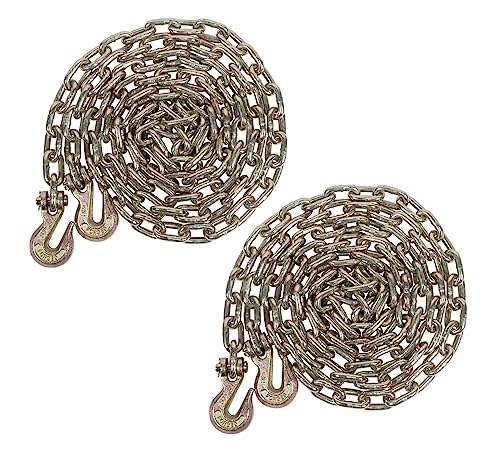 Mytee Products 2 Pack 5/16 Inch x 16 FT Grade 70 Binder Chain with Clevis Grab Hooks - G70 Transport Tow Chain - 4,700 Lbs Working Load Limit