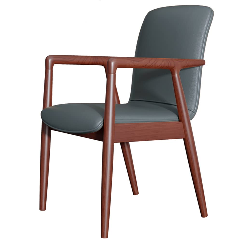 NGDFGR Mid Century Upholstered Dining Chairs With Arms In Green Faux Leather Rubberwood Armchair For Living Room Bedroom Cafe,/Gray