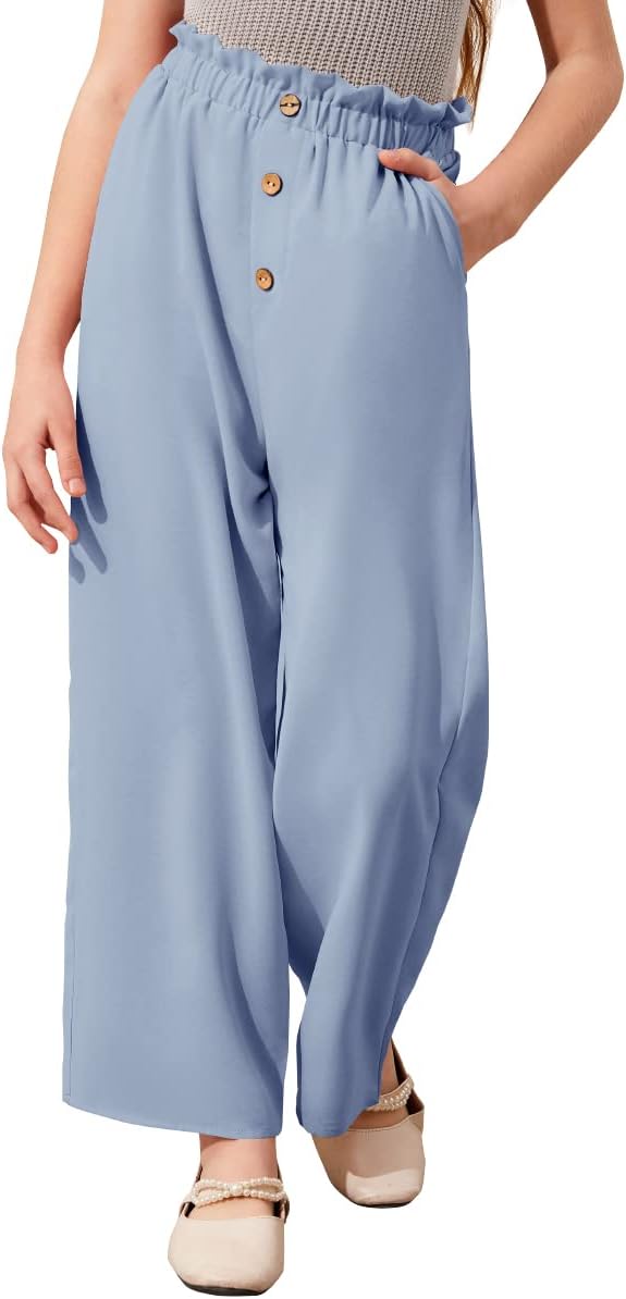 Batermoon Girls' Pants Paper Bag Elastic Waist Wide Leg Loose Trousers with Pocket - Image 2