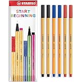 STABILO point 88 Fineliner-Stift, 0,4 mm feine Strichbreite, 6 Stifte, Schwarz, Blau und Rot