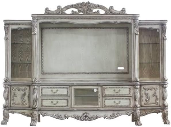 Acme Dresden Wooden Entertainment Center with Bridge in Vintage Bone White