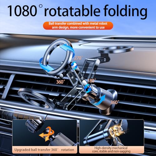 Air Vent Phone Holder for Car, Vent Phone Holder with Non-Slip Grip, Heavy Duty Phone Holder for Bumpy Road No Wobble, 360° Rotation Cell Phone Bracket with Extension Arm for iphone and Android (02) — view 4