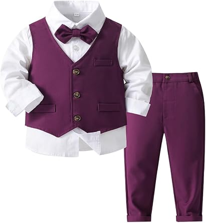 Baby Boys' 3 Piece Vest Set with White Shirt,Vest and Pant