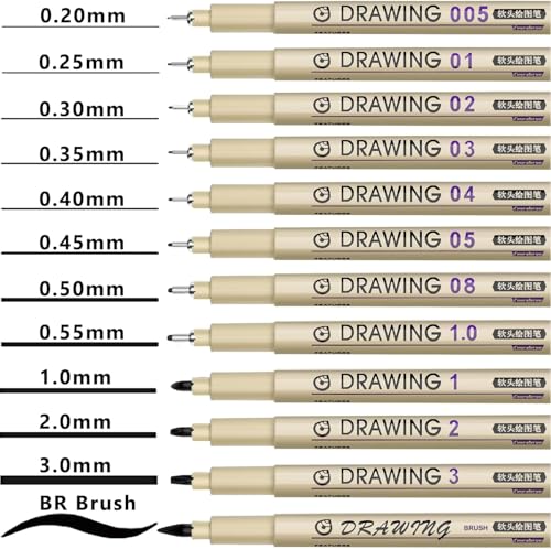 Image of Micro Fineliner Pens, Black Drawing Art Pens,12 Pcs Archival Pen Waterproof Ink Set Artist Supplies Archival Inking Markers Sketch Outline Pen, Precision Drawing and Sketching Kit