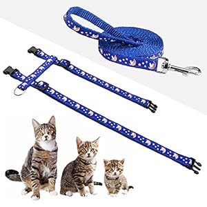 Set Imbracatura e Guinzaglio per Gatti: Nylon Morbido Antifuga, Regolabile, con Lune Dorate, Ideale per Gattini e Piccoli Animali - Blu (Si Illumina al Buio)
 - immagine 3