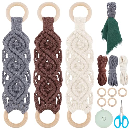 FREEBLOSS 3Set Macrame Tea Towel Holder Kit Macrame Kitchen Towel Holder Macrame Towel Holder for Kitchen Boho Kitchen Decor Macrame Kit for Beginners