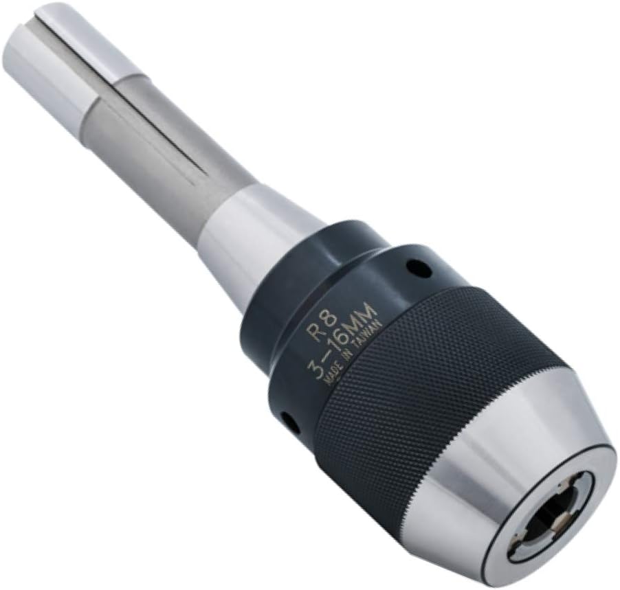 1/8"-5/8" Special Heavy Duty Keyless Drill Chuck with Integrated Shank, R8 Shank, Titanium Jaws