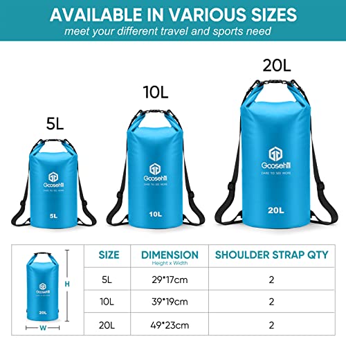 Foto von Goosehill Dry Bag, 10L wasserdichte Tasche für Wassersport, Leicht Wasserdichter Beutel Geeignet für SUP/Kajak/Kanu/Angeln/Stand Up Paddling Board/Schwimmen/Camping/Reise