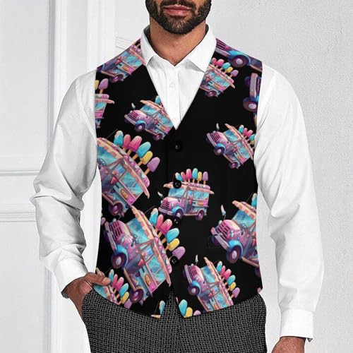 Ice Cream Truck Driver Men's Suit Vest Waistcoat Vests Formal Dress with 2 Pockets for Business Casual Tuxedo2