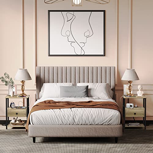 Yaabii Nightstand With Charging Station Set Of 2, End Table Bedside Table With Usb Port, Wood Night Stands For Bedroom, Living Room, Couch Side Table With Drawers Storage Shelf (2, Grey) #TOP1