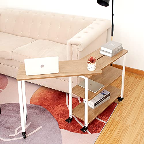 Coral Flower Accent 360° Free Rotating Sofa Side Snack Table For Home Office, Light Oak #TOP2