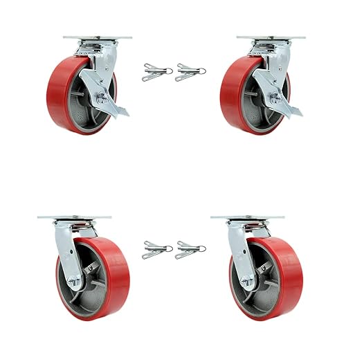 Vista 157 de Rueda rígida de poliuretano sobre hierro fundido con rueda roja de 4 pulgadas, capacidad de 700 libras, marca Service Caster