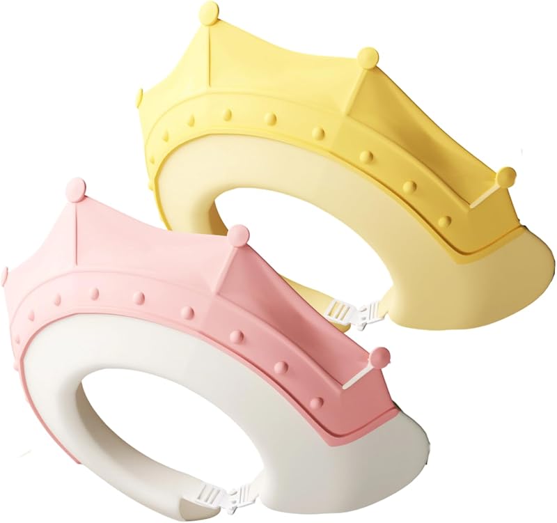 PandaEar 2 Pack Baby Shower Cap Shield, Adjustable Silicone Bath Visor | Toddler hair washing shield keeps water and shampoo away from eyes and ears; soft, waterproof crown design fits comfortably.