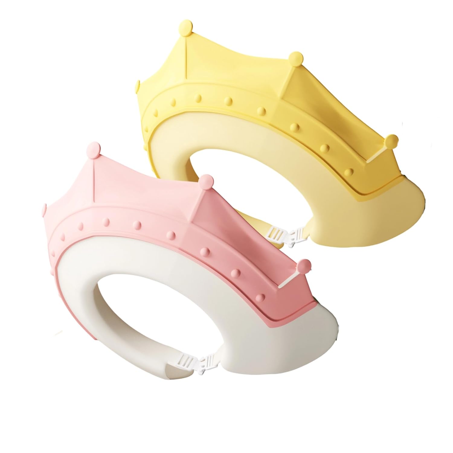 PandaEar 2 Pack Baby Kids Shower Cap Shield, Silicone Bath Hat for Eye and Ear Protection, Waterproof, Adjustable, Cute Crown Shape