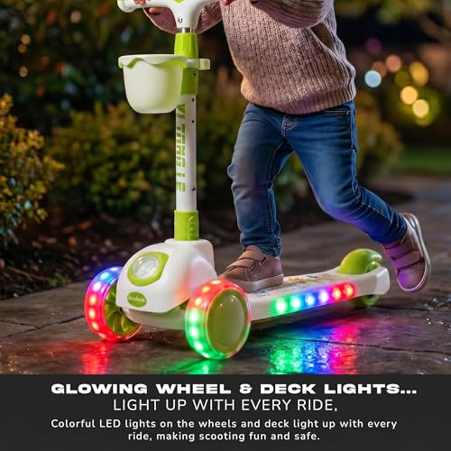 Image of Baybee Astro Baby Kick Scooter for Kids | Foldable 3 Wheel Kid Scooter with 4 Height Adjustable, RGB Lights & Music | Skate Scooters with Foot Brake | Runner Scooters for Kids 2 to 10 Years (Green)