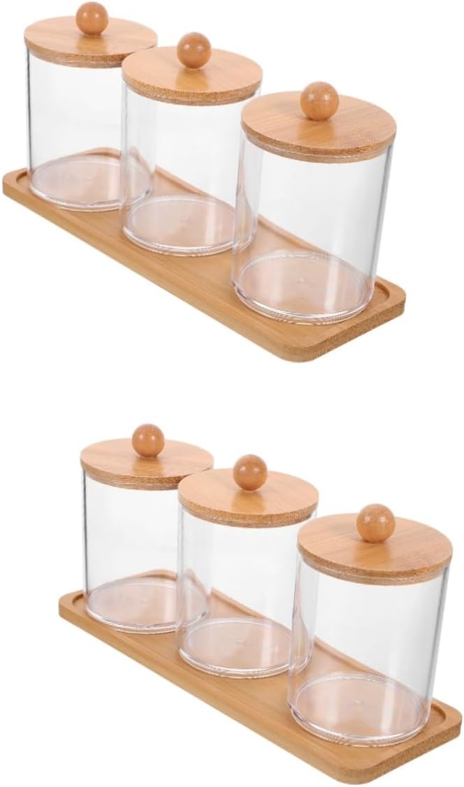 STOBAZA 2sets Transparent Lid Storage Jars for Cotton Pads Swabs and Space-saving Bathroom Vanity Organizer Clear Design for Easy Access and Versatile Use