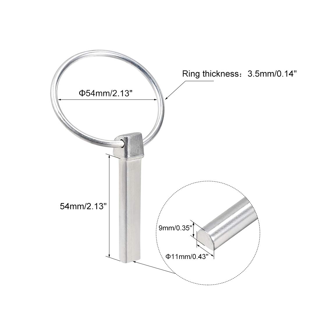 sourcing map Bisagra Pasador con Anillo - 11mm X 54mm Remolque Pasadores Surtido Kit para Barco Kayak Canoa Trailer Tractor Carretilla Caja Caballo 3Pcs