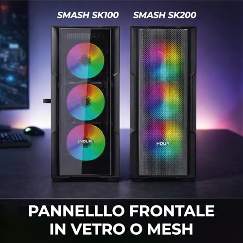 Smash SK200, Case PC Gaming ARGB Mid-Tower E-ATX, 4 Ventole PWM ARGB 120 mm, Supporta Radiatori da 360 mm, Pannello Frontale Mesh e Pannello Laterale in Vetro Temperato, Nero - Case PC - Immagine 4