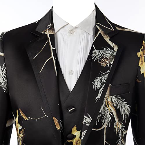 HBDesign Mens 3 Piece 2 Button Black Print Camouflage Custom Suit (Jacket+Vest+Pants)2