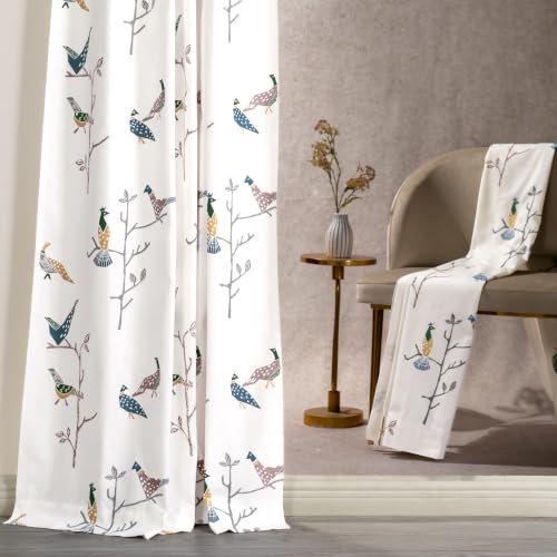 Image of Tranquebar Curtain Co. Window Curtains 6 Feet, 60-65% Room Darkening, Multicolor (Blue, Yellow) Bird Print, Cotton Curtains for Window, BackTab Loops, Design Shiri (183 cm) - Set of 2